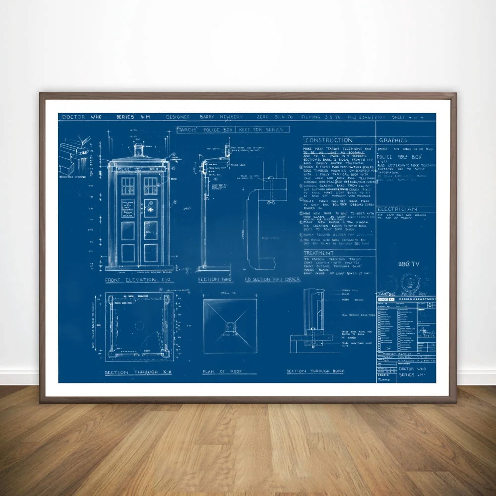 Cool TARDIS blueprint настенная художественная краска Настенный декор холст