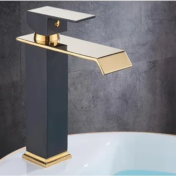 

Square Basin Faucets Waterfall Bathroom Faucet Single handle Basin Mixer Tap Bath Antique Faucet Brass Sink Water Crane Gold