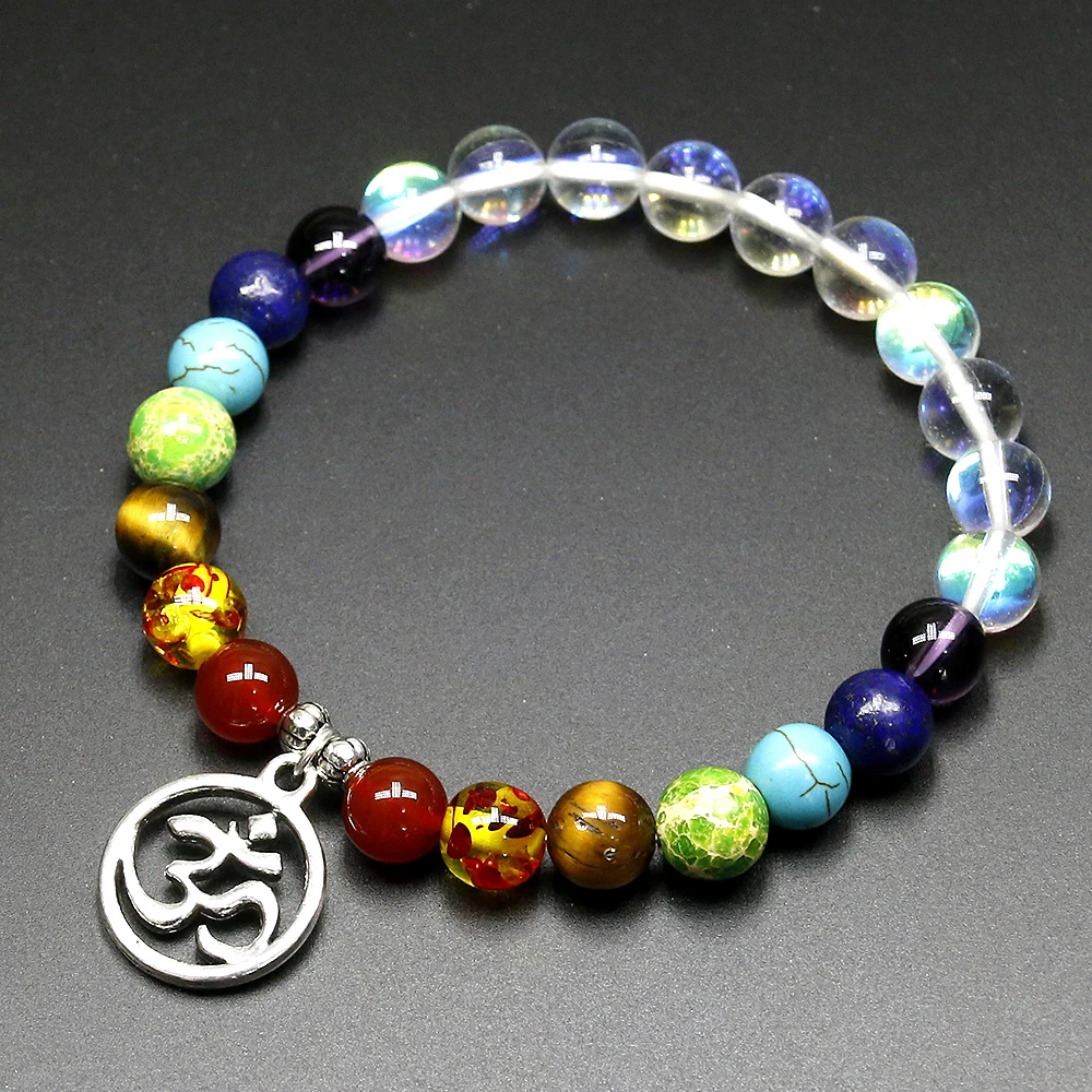 Moonstone with Howlite/Tiger Stone Black Lave 7 Chakra Bracelet Mixed Stone Healing Pray Mala Beads Bracelet Men and Women