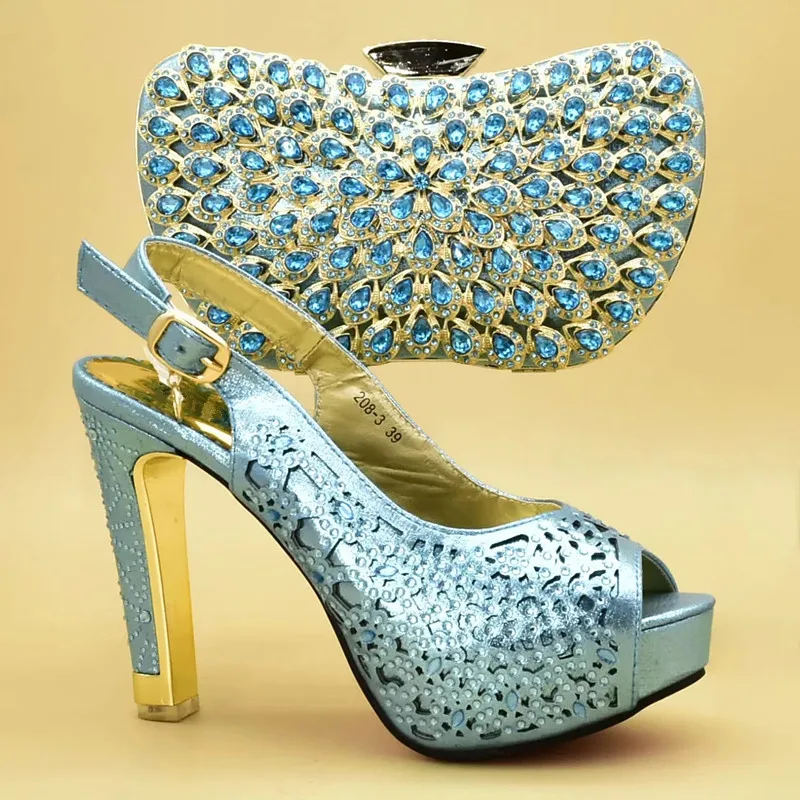 Mujeres Diamantes Decorado Cielo Alto naranja Conjunto Zapatos Negro Bolsos oro A Las Italiano Y Imitación Con Italia Tacón Juego Encuentro azul Últimas De 57wqRBO