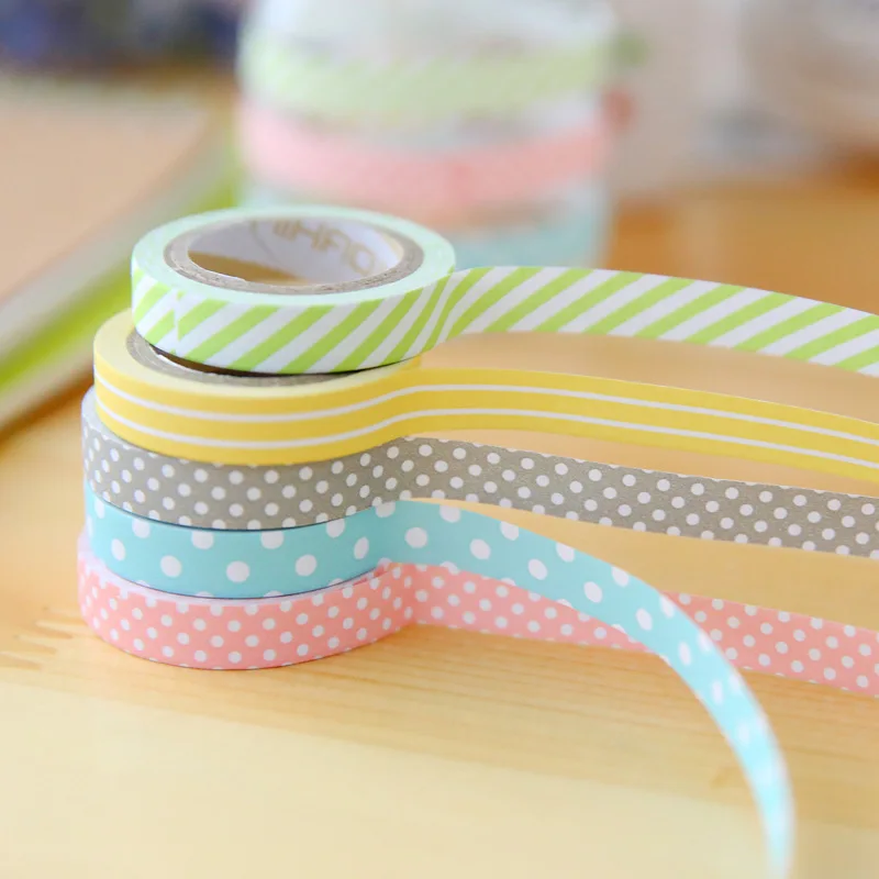 5 pcs/pack Candy Color Rainbow Washi Tape Adhesive Tape DIY Scrapbooking Sticker Label Masking Tape