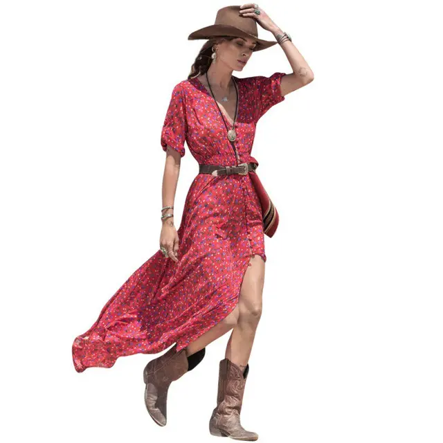 2016 Women Long Boho Maxi Evening Party Dress Floral Chiffon Dress Summer Beach Dresses