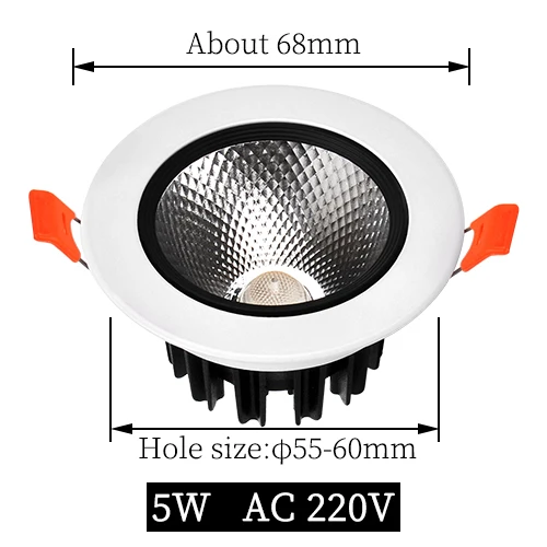 Светодиодный светильник, встраиваемый потолочный светильник 5 Вт 7 Вт 9 Вт 12 Вт, Точечный светильник 110 В 220 В, светодиодный светильник для спальни - Испускаемый цвет: AC 220V 5W