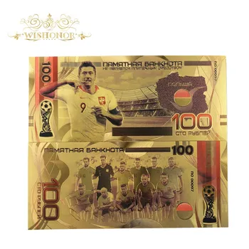 

10pcs/lot 2018 Russia World cup Gold Banknote Football Team Banknotes 100 Rubles Fake Money Gold Plated Collection Business Gift