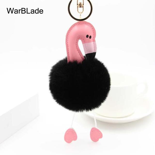 New Flamingo Pompom Keychain Fluffy Fake Rabbit Fur Ball Key Chain Porte clef Women Car Bag pompon Key Ring Accessories