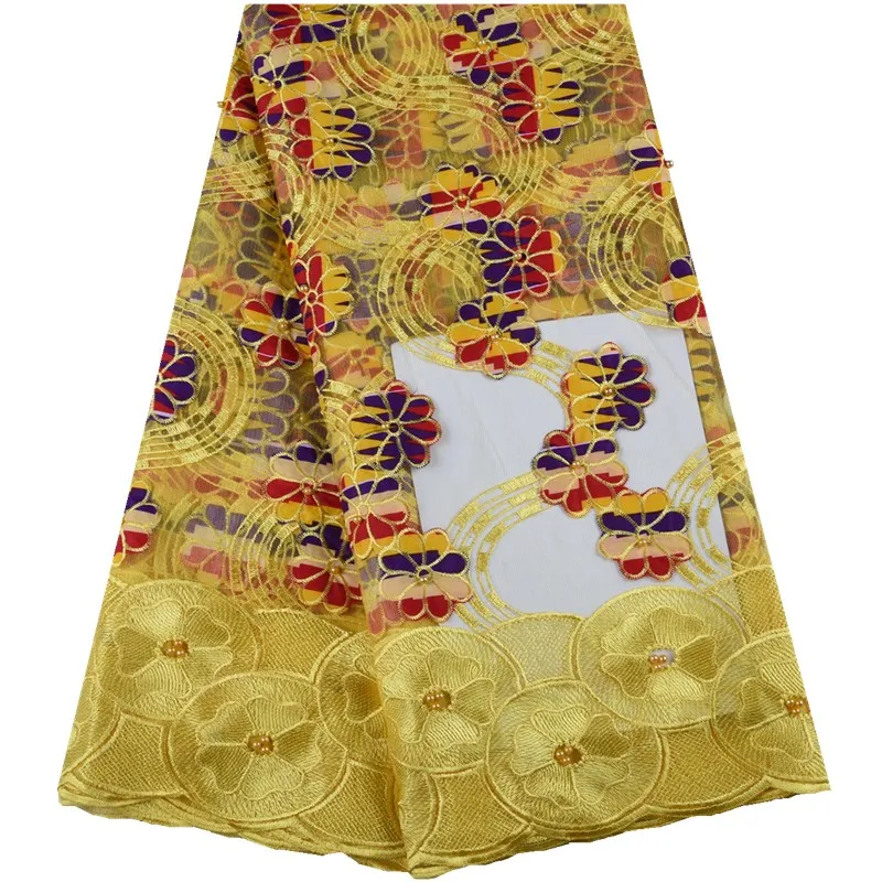 Нигерии кружевной ткани Высокое качество Африканский Воск кружевная ткань с вышивкой красивые бусины гипюр кружева для платья 1005