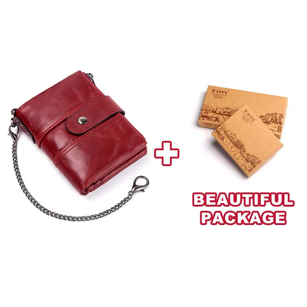 KAVIS Rfid Name Free Engraving Genuine Leather Wallet Men Crazy Horse Wallets Coin Purse Short Male Money Bag Walet Quality - Цвет: Chain and BOX
