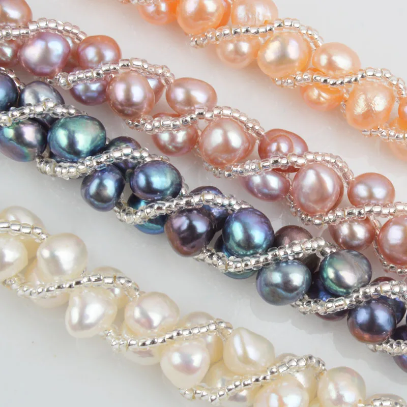 ASHIQI набор украшений из натурального пресноводного жемчуга и больше, ручная вязка, ожерелье, браслет, серьги для женщин NE+ BR+ EA