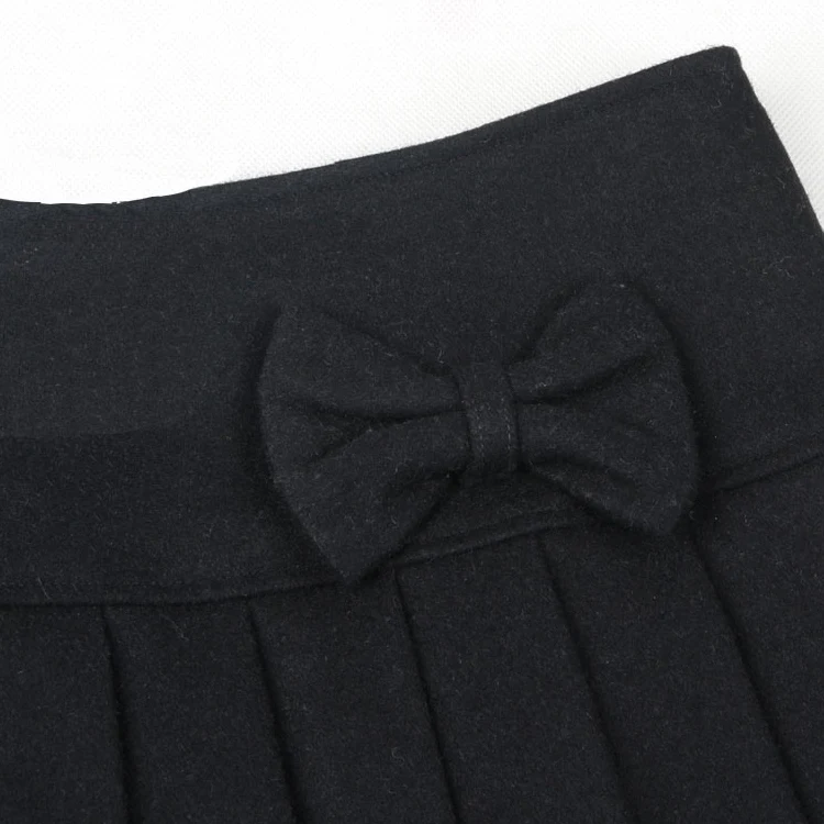 Большие размеры юбка с бантом Осенняя мода для женщин молния закрытый Мини Короткие плиссированные шерстяные Falda женские черные серые зимние юбки