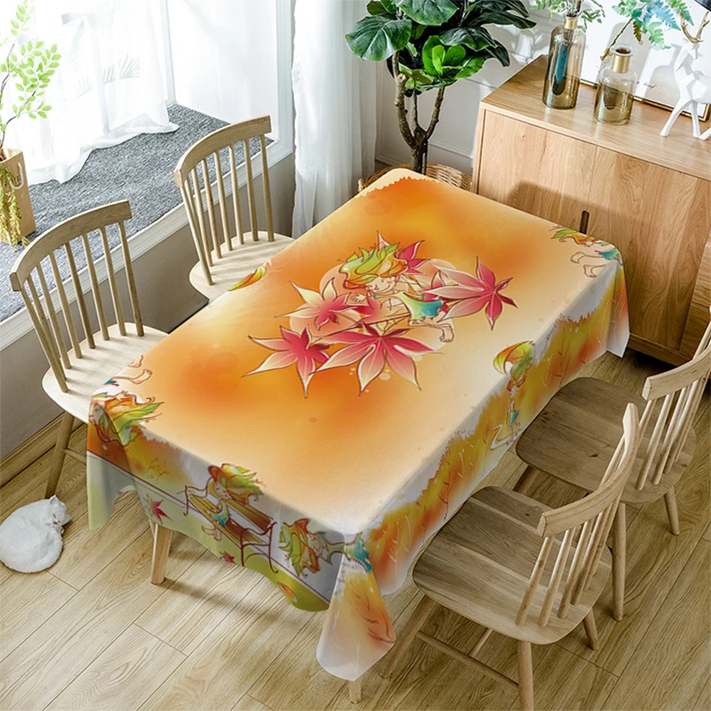 

High Quality Fashion Rectangular Tablecloth Beautiful Maple Leaf Flowers Pattern Washable Cotton Table Cloth for Wedding Party