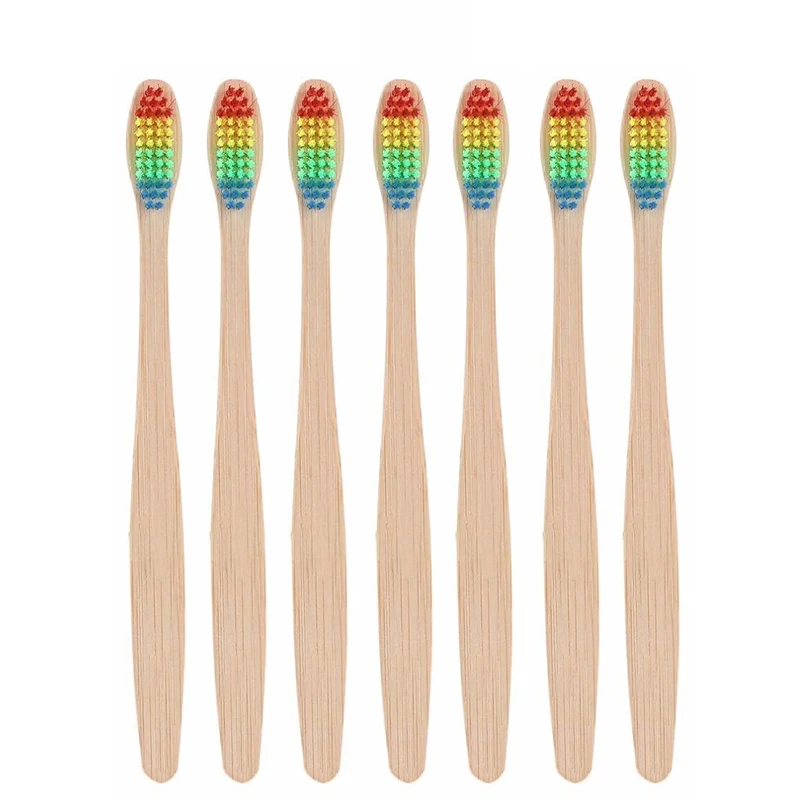 

Sale Eco-friendly 1 PC Environment Colorful Head Toothbrush Rainbow health care Oral Care Bamboo Soft Bristle Wooden Brush