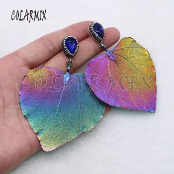 

3 pairs natural leaf earrings plated colors rainbow colors earrings wholesale jewelry jewels earrings gift for women 4609