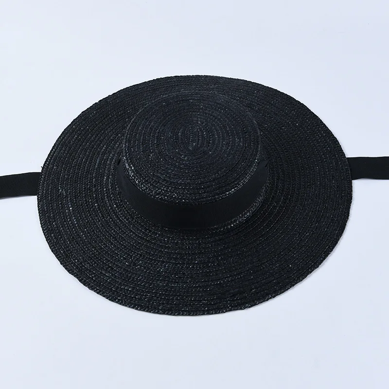 USPOP летние женские шляпы, шляпа от солнца во французском стиле, соломенная шляпа с широкими полями, Повседневная Соломенная шляпа из натуральной пшеницы, пляжная шляпа на шнуровке - Цвет: 10cm-black