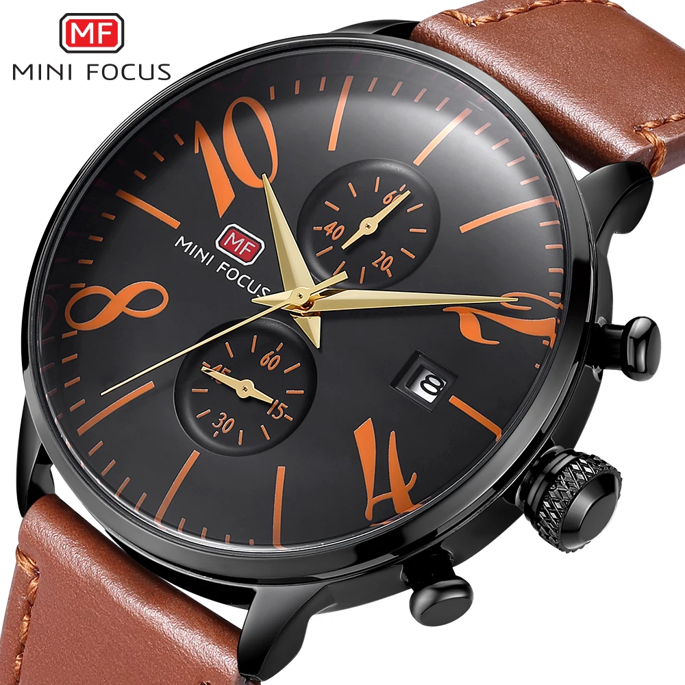 

MINIFOCUS Sport Watch Men Waterproof Leather Strap Fashion Men's Wristwatch Quartz Watches Men Luxury Brand Relogio Masculino