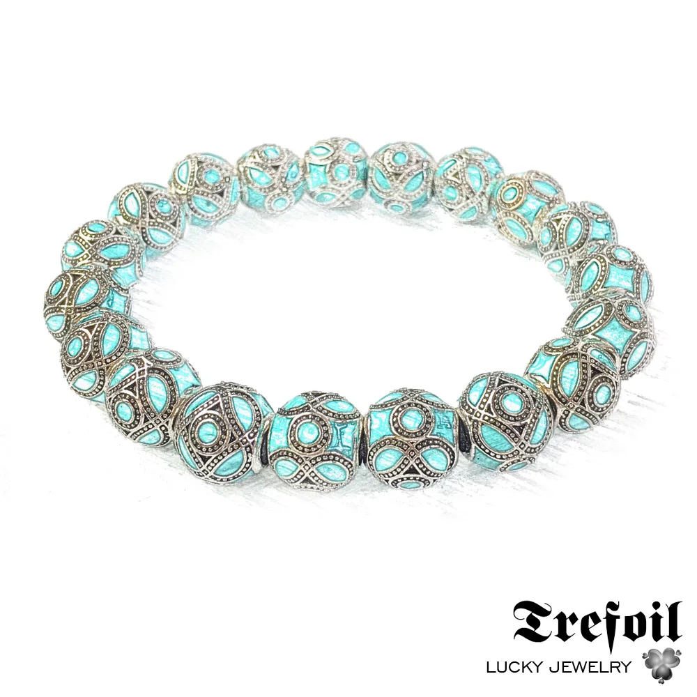 

Strand Bracelet Beads 10mm Blue Ethnic, 2018 New Silver Fashion Jewelry Ethno Gift for Men Boy Women Girls Lady