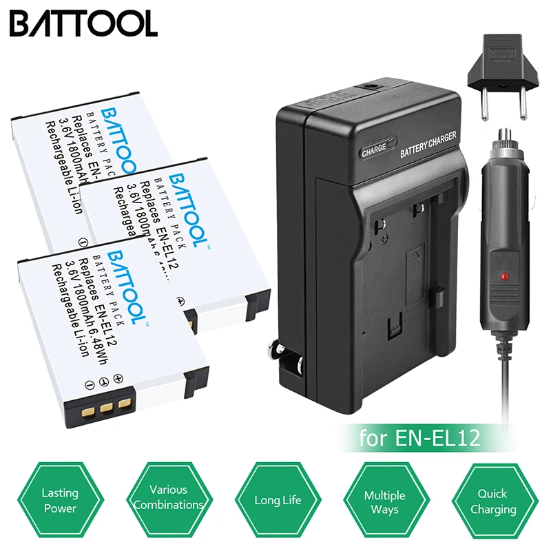 BATTOOL 3 шт EN EL12 EN-EL12 литий-ионные аккумуляторы для Nikon Coolpix S9900 S9700 S9100 S8000 AW120 AW130 S6000 S6100 S6300 S9050