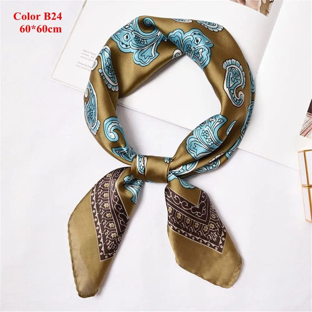 Okdeals Летний 50*50 см женский винтажный квадратный шелковый атласный шарф облегающий элегантный головной убор повязка для волос - Цвет: Color B24