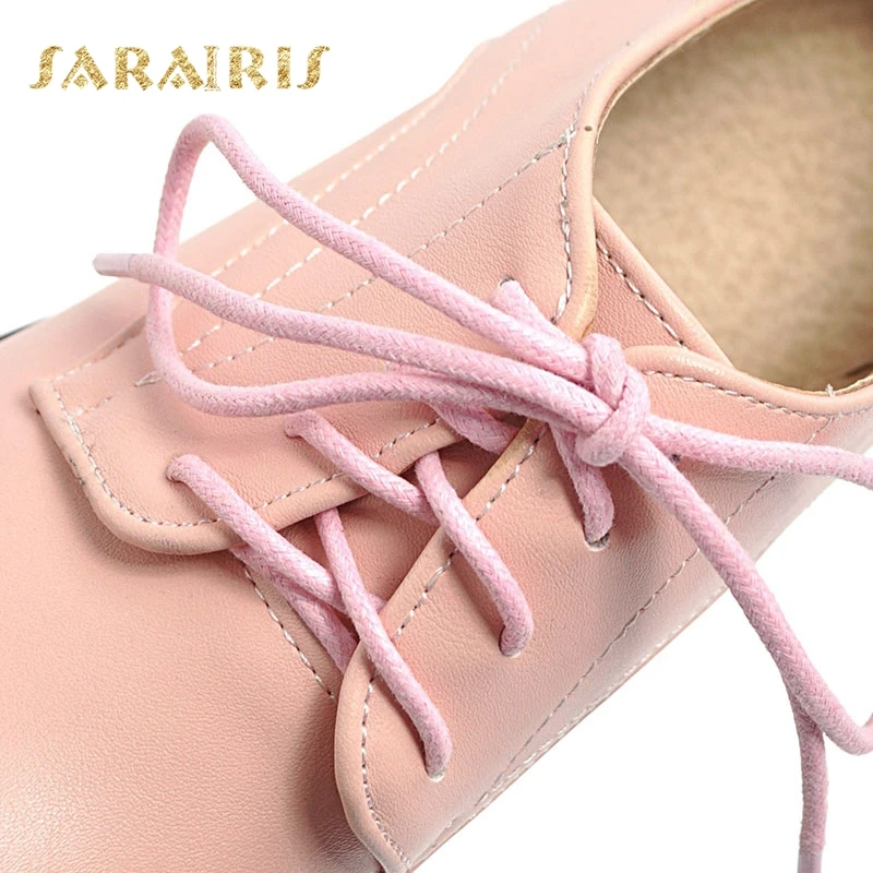 SaraIris/весенне-Осенняя обувь на платформе с квадратным каблуком, на шнуровке, с круглым носком женские туфли-лодочки Большие размеры 33-43