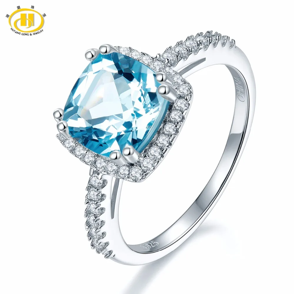 Hutang обручальное кольцо 3.04CT натуральный Небесно Голубой топаз твердый