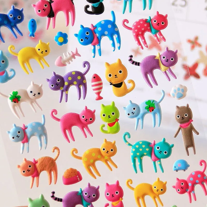 4 листа разных DIY 3D наклейки с милыми рисунками игрушки кошка слон собака домашнего декора детская игрушка для детей на блокнот ручной работы для мобильных устройств