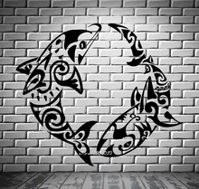 Dolphin VS Shark Ocean Wall Stickers Sea Marine Tribal Decor Wall Mural Vinyl Art Decals New Arrivals Wallpaper Poster SA814