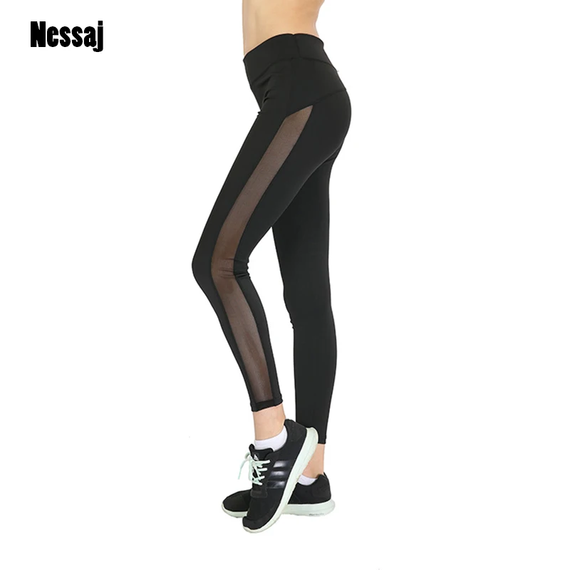 Nessaj Harajuku Pants Women Mesh Splice Fitness Slim Black Legging
