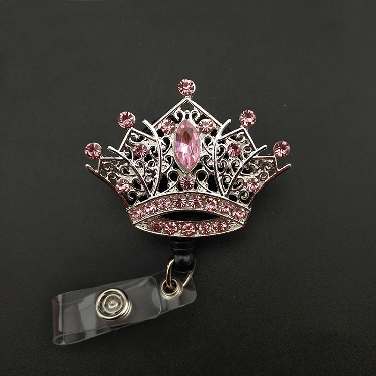 10pcs/lot free shipping Hot selling rhinestone crystal Princess pink crown Retractable ID Badge Holder/reel | Украшения и
