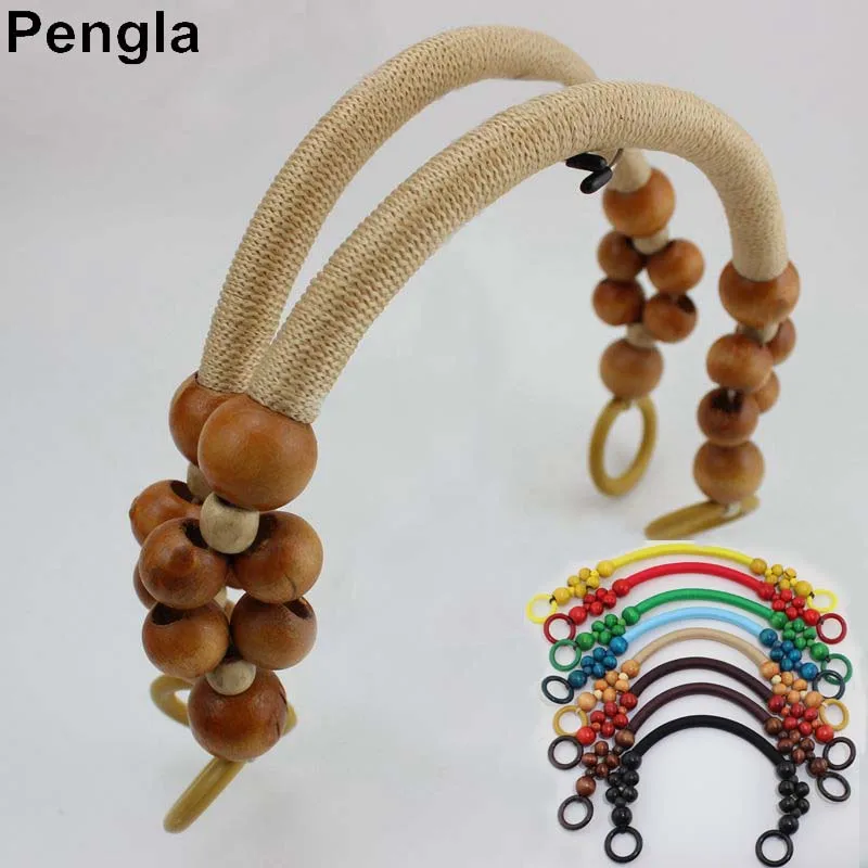 

2pcs 30pcs Fashion Support mixed 9Colors Wooden Beads Rope Handles For Handmade bags Factory Sell Fashion Bead Rope Bag Handle