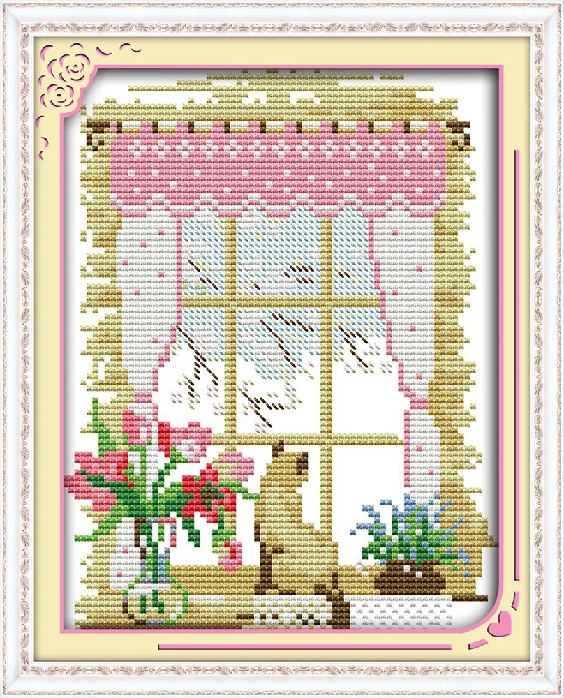 Joy Sunday окна четырех сезонов за окном Наборы для вышивания крестиком ручной работы для вышивания с диаграммой