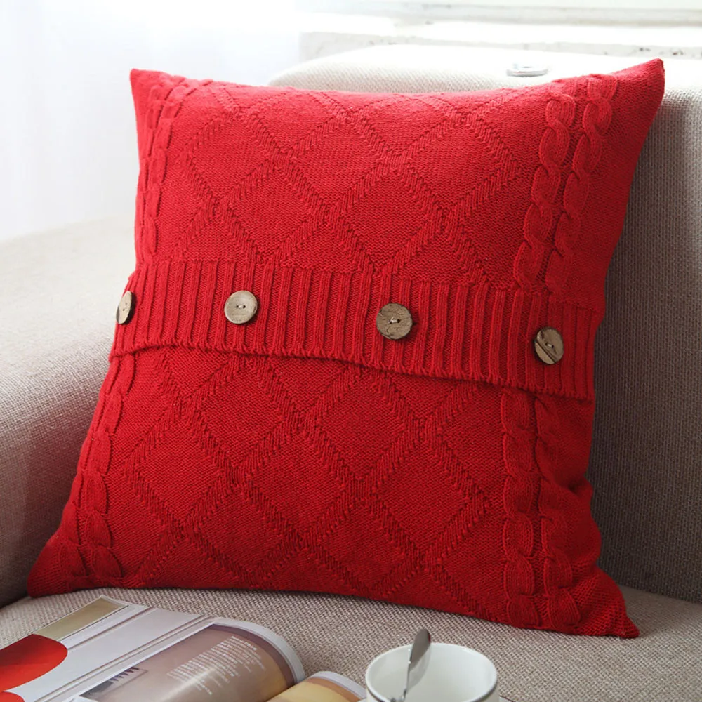 Чехол для подушки в стиле ретро, вязаный шерстяной чехол для подушки на кнопках, дивана, спальни, декоративные подушки, квадратный чехол для подушек L4 - Цвет: Pillow Case