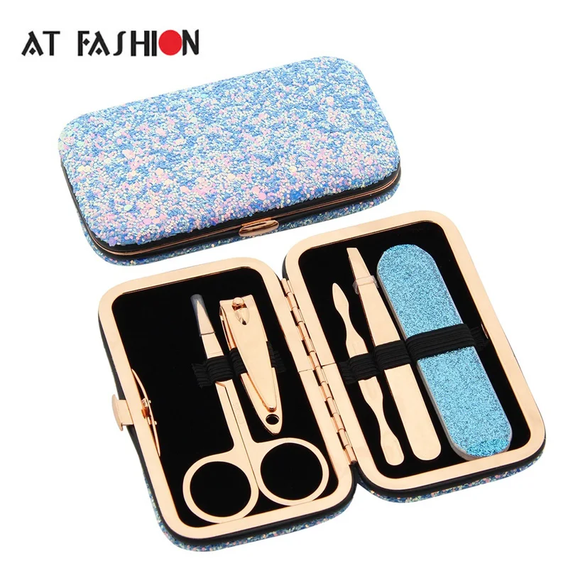 New 5pcs Stainless Steel Eyebrow Clip Nail Clippers Rose Gold Manicure Cuticle Knife Manicure& Pedicure Nail File Set