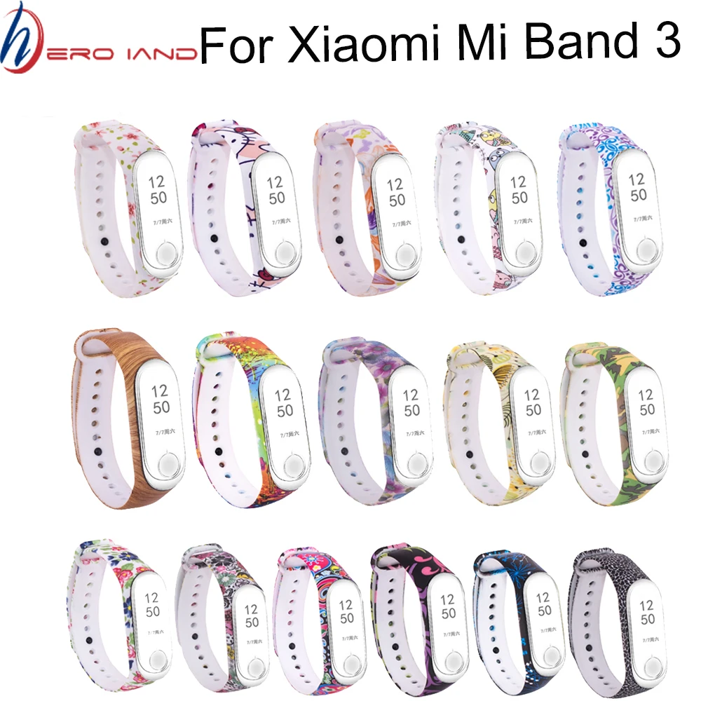 

Hero Iand Colorful Mi Band 3 Strap Bracelet Replacement for Xiaomi miband 3 silicone pulsera correa mi3 belt with varied flowers