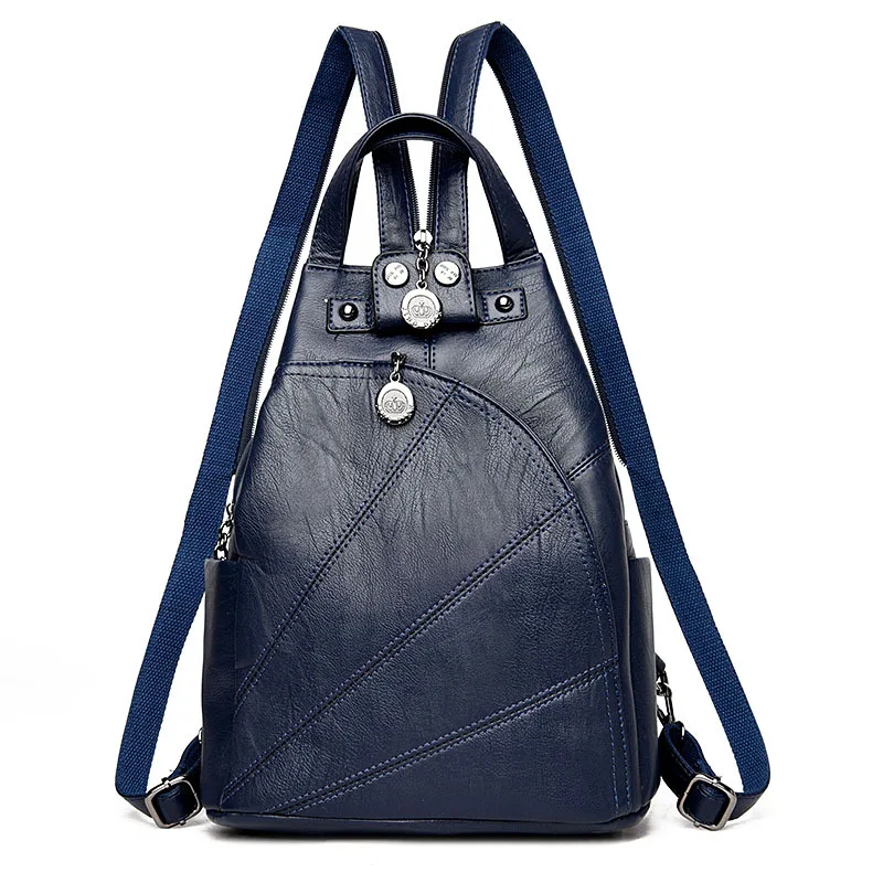 Летние дизайнерские рюкзаки для женщин, высокое качество, рюкзак для путешествий, многофункциональный, для отдыха, кожаные рюкзаки, Sac A Dos - Цвет: Синий