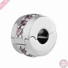 Розовый CZ Сияющий Путь браслет-бусы для Для женщин, подходят для изготовления ювелирных изделий, сделай сам, соответственные Европейской Пандоре обаятельные Серебро 925 оригинальные CL050