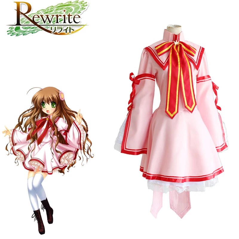 Kanbe koдори Косплей Rewrite Аниме Женщины японская игра розовая Лолита платье Униформа