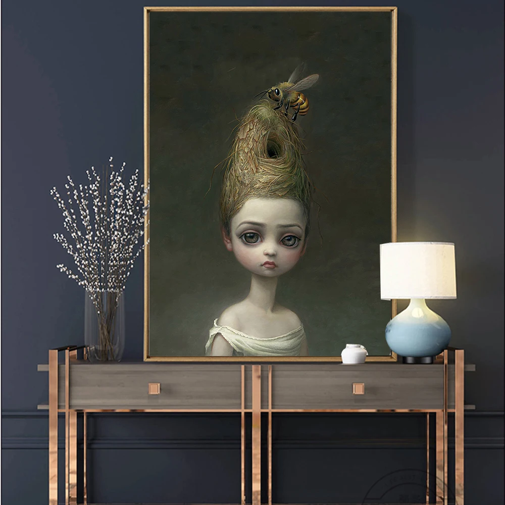 Wangart Childish Strange Dark World Queen Bee Art Canvas Poster