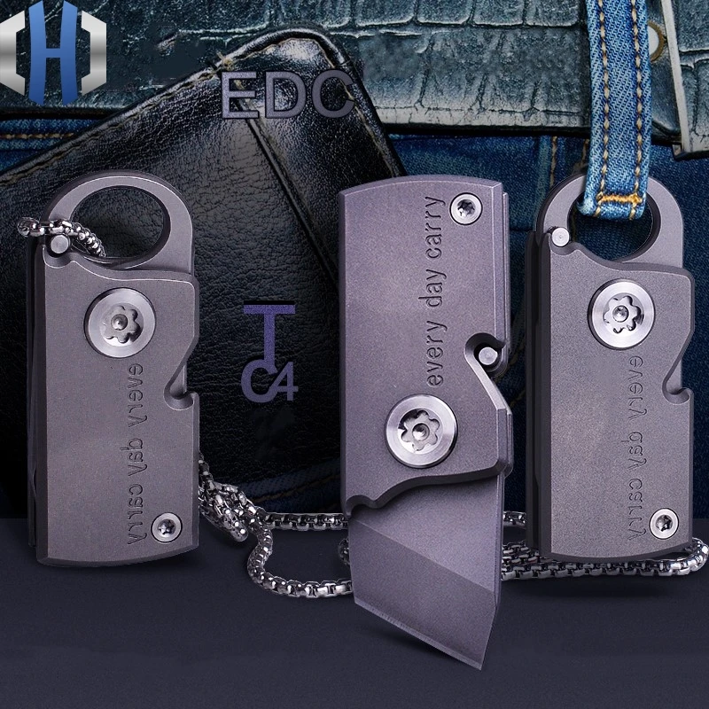 Online Mini llavero de bolsillo cuchillo plegable expreso fuera de la Caja cuchillo de corte EDC exterior Tc4 titanio puede DIY