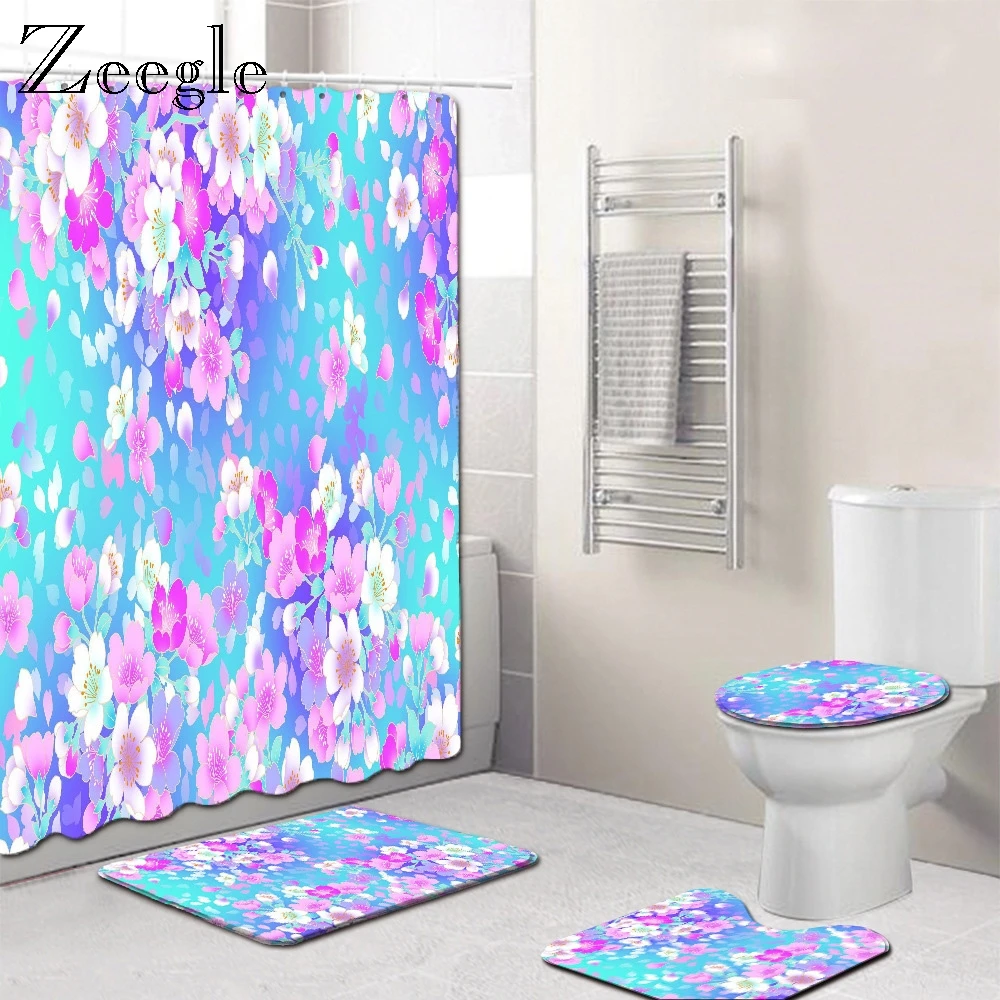 Zeegle 3D цветочный узор 4 шт. Ванная комната коврик для ванной комнаты Душ Шторы