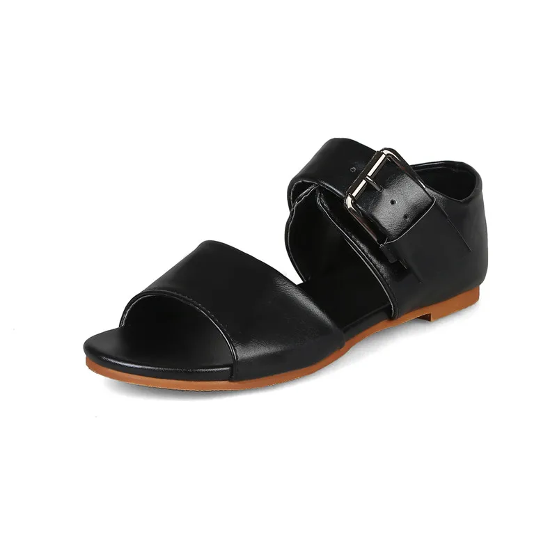 MORAZORA/ горячая распродажа; женские босоножки; простая удобная летняя обувь с пряжкой; модная обувь на плоской подошве; женская уникальная обувь для повседневного ношения - Цвет: Черный