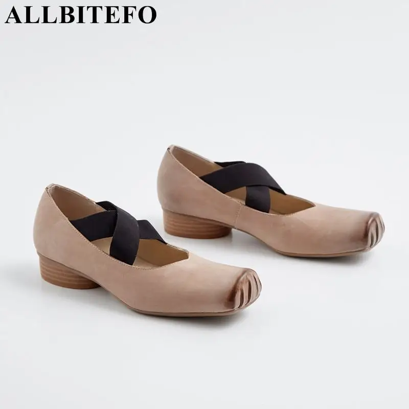

ALLBITEFO fashion brand full genuine leather square toe high heels dance women shoes women high heel shoes office ladies shoes