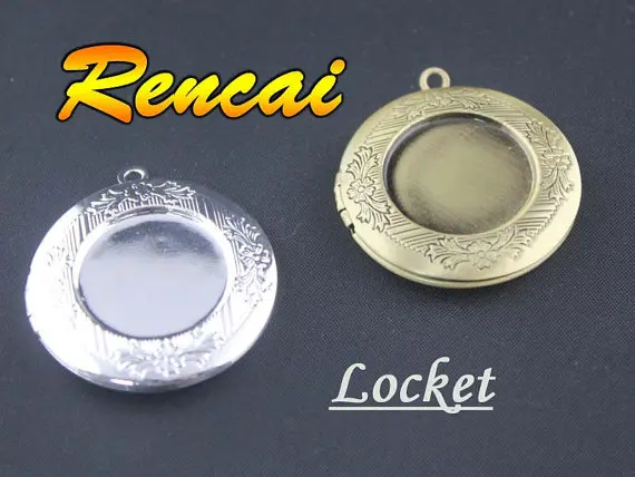 

5pcs -32mm Blank Round Locket Cabochons Cameo Settings Outside Carved Flower Stripe Locket Put Photo Necklace Pendant DIY Making