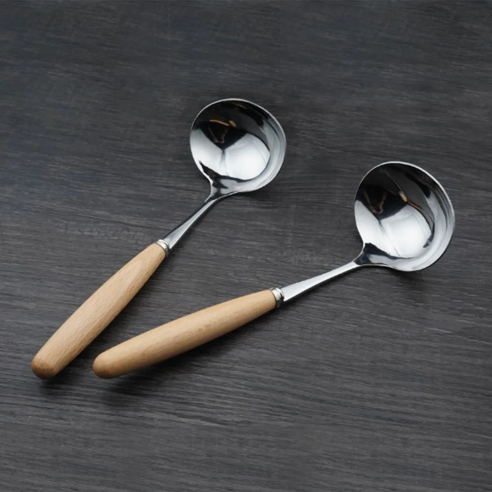 Wooden Handle Spoon Stainless Steel Soup Spoon For Korean Style Kitchen