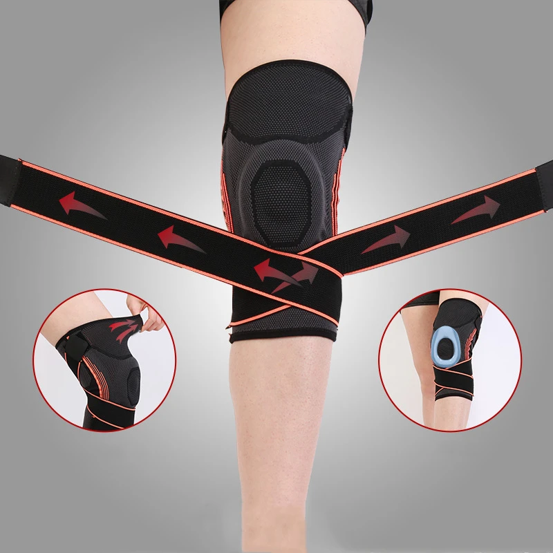 

1pc Silicone Padded Knee Brace Support Adjustable Non-slip Protective Sports Knee Pad Basketball Pressurized Patella Knee Sleeve