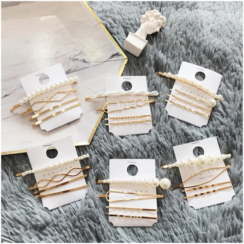 

Hot Sale 4Pcs/set Pearl Metal Gold Color Hair Clip Barrette Hairband Hairpin Headdress for women girls Hair Accessories free