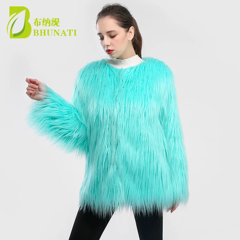 6XL Furry Faux Fur Coat Women Fluffy Warm Long Sleeve Outerwear Autumn Winter Coat Jacket Hairy Overcoat Plus Size Capes Tunic