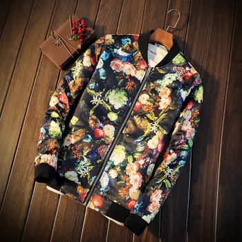 

Break code Only 4XL polyester autumn angel printed jacket men Fashion flower outerwear male O-Neck slim casual jackets