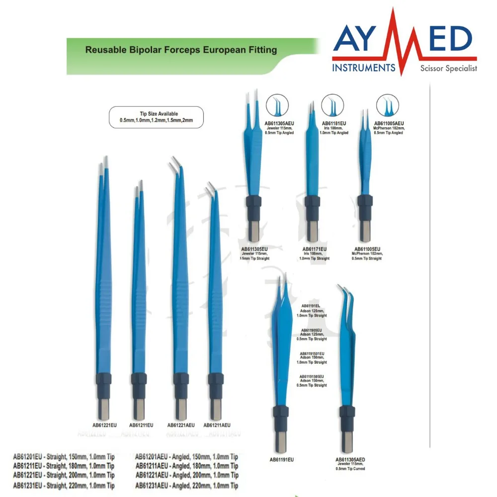 

9 pieces set reusable bipolar forceps European fitting electrosurgical instruments bayonet monopolar scissors