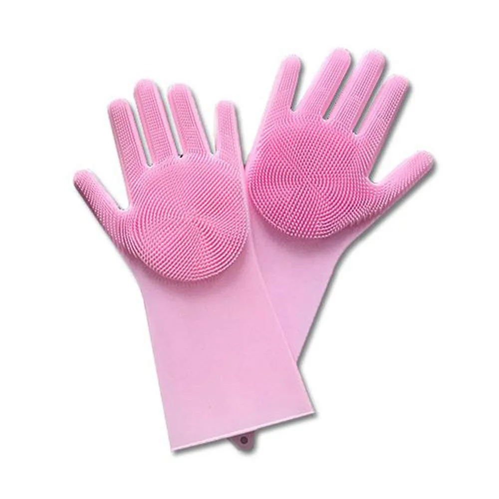 Magic Reusable Silicone Gloves Cleaning Brush Scrubber Gloves Heat Resistant Pet hair massage Cleaning bath Kitchen.10.1