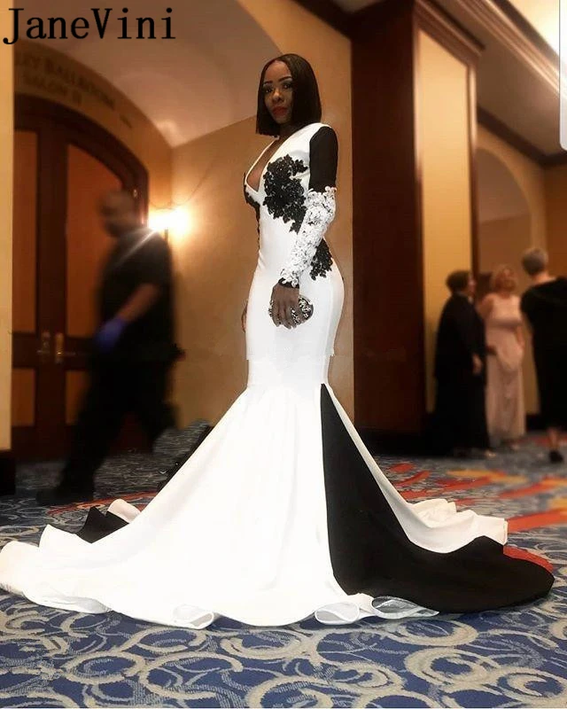 White-and-Black-Satin-Mixture-Mermaid-Formal-prom-Dresses-Deep-V-Sexy-Lace-Long-Sleeve-Evening (1)_