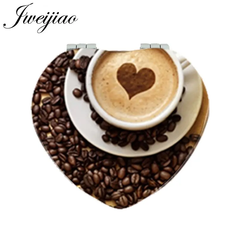 

JWEIJIAO Chocolate Coffee Latte Carving Heart Makeup Mirrors Folding Mini Pocket PU Leather Mirror 1X/2X Magnifying espejo